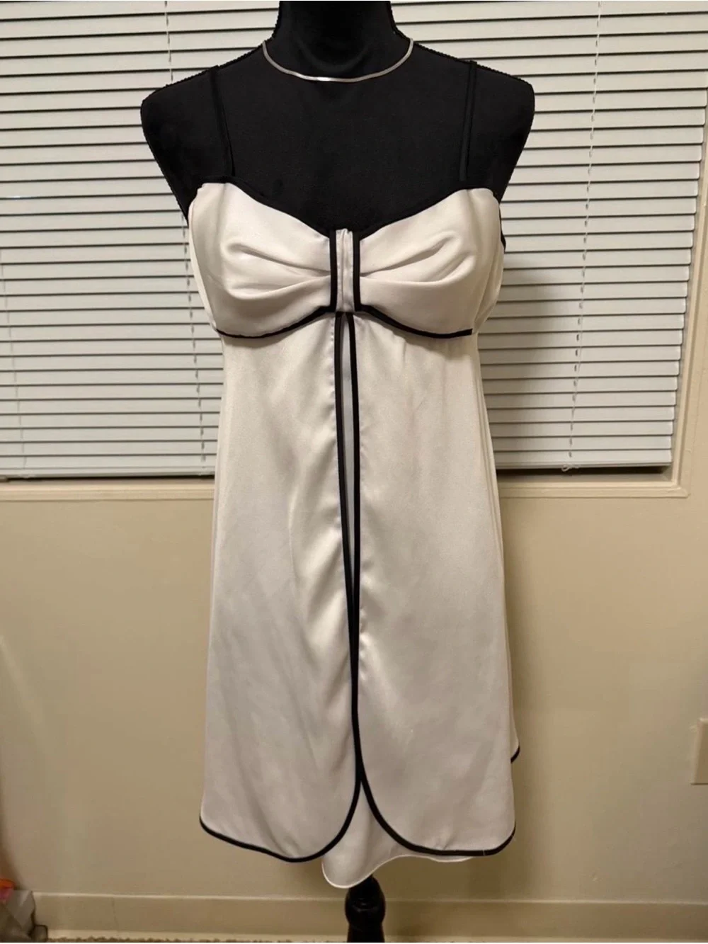 kate spade White Satin Chemise with Black Trim